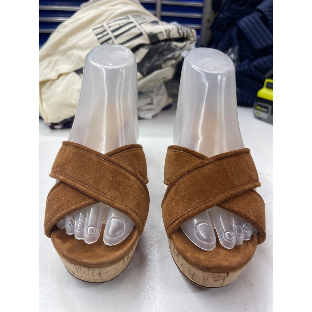 Veronica Beard Brown Suede Cork Platform Slide Sandals 8M Vero Cuoio Mules